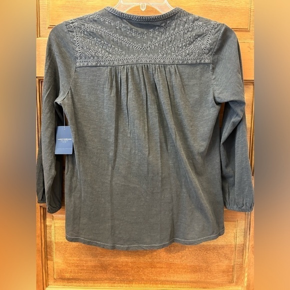 Lucky brand Embroidered V-Neck / NWT charcoal grey blouse top SP - Picture 3 of 13